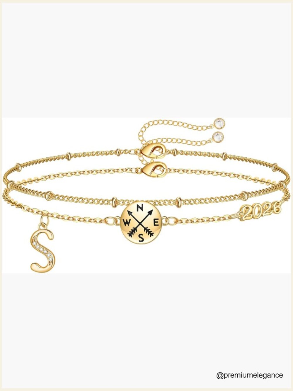 14K Gold Plated Compass Bracelet Class of 2026 Graduation Gift